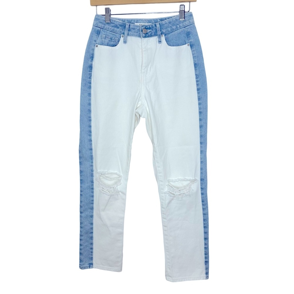 PacSun Two Tone Distressed Jeans Size 25 High Waist White Mom Jeans Tapered